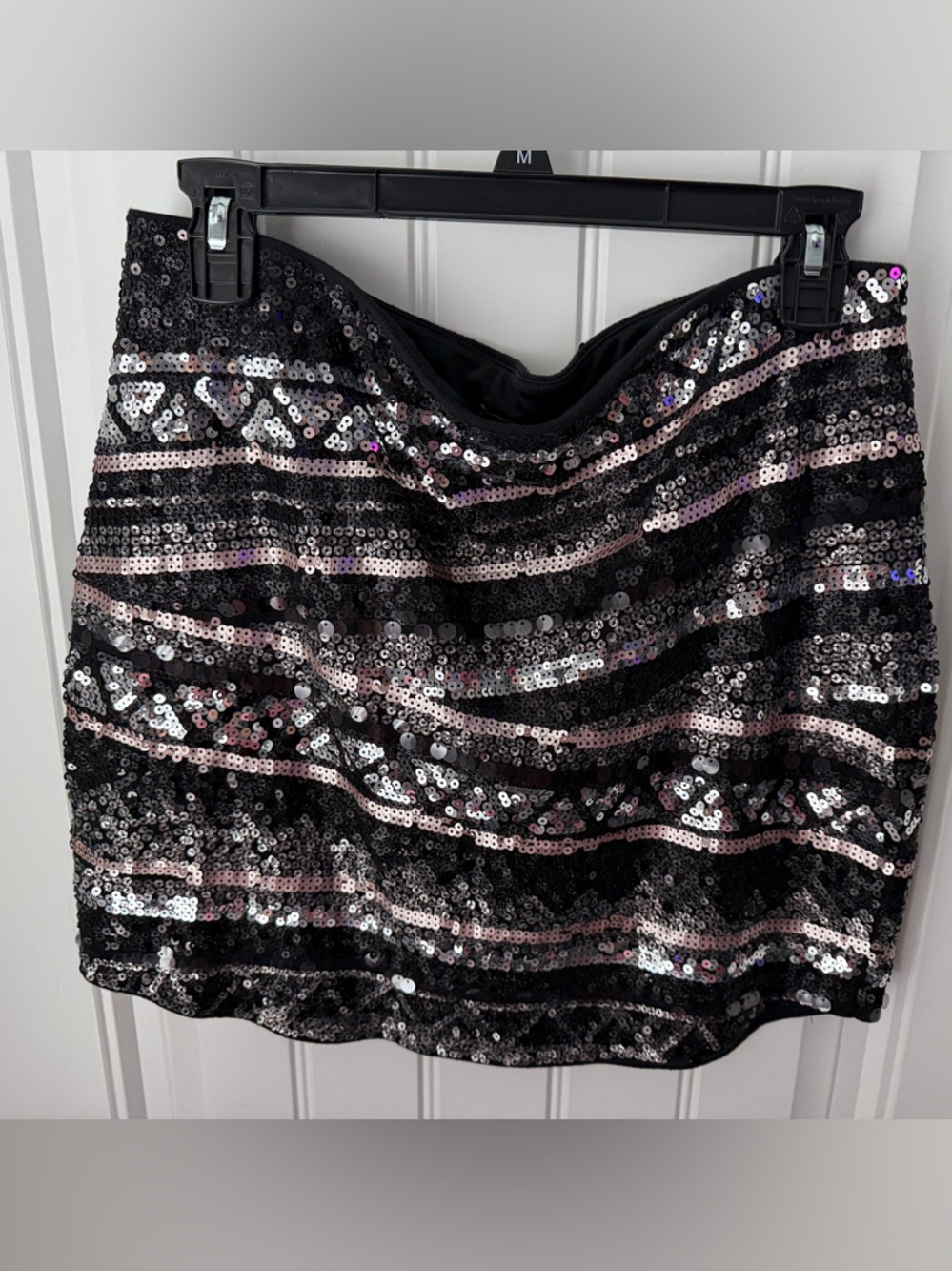 Express Black Sequin Mini Skirt with Silver Accents